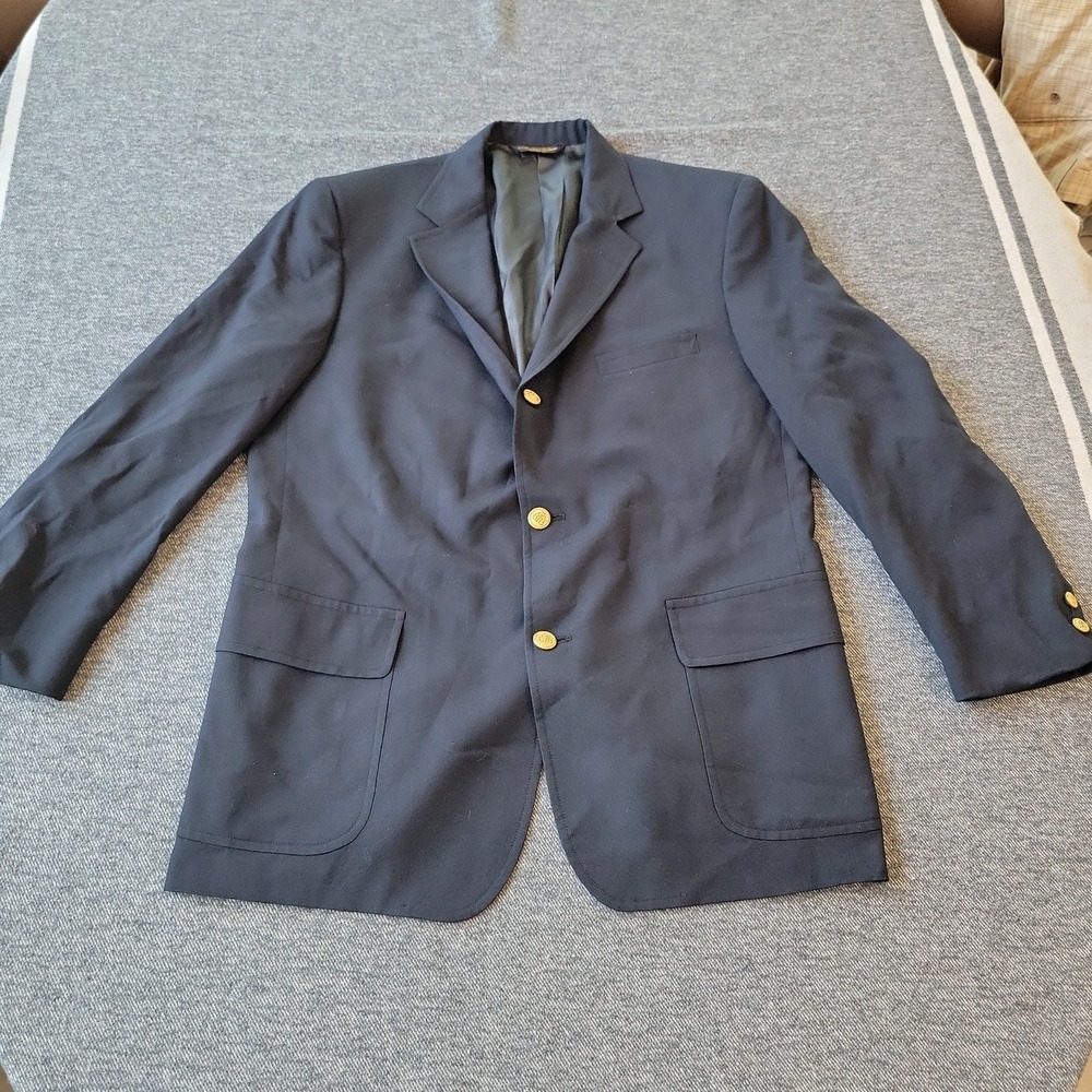 Brooks Brothers Brooksease Blazer Mens 42R Black Wool Gold Buttons Jacket USA
